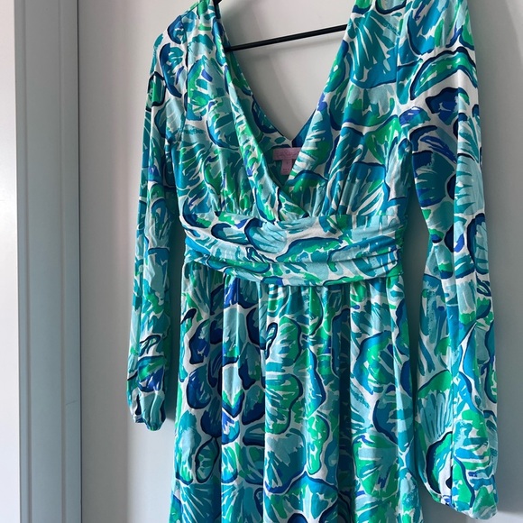 Lilly Pulitzer Fleur Agate Green Lazy River Rayon Spandex Jersey Dress - Picture 4 of 5